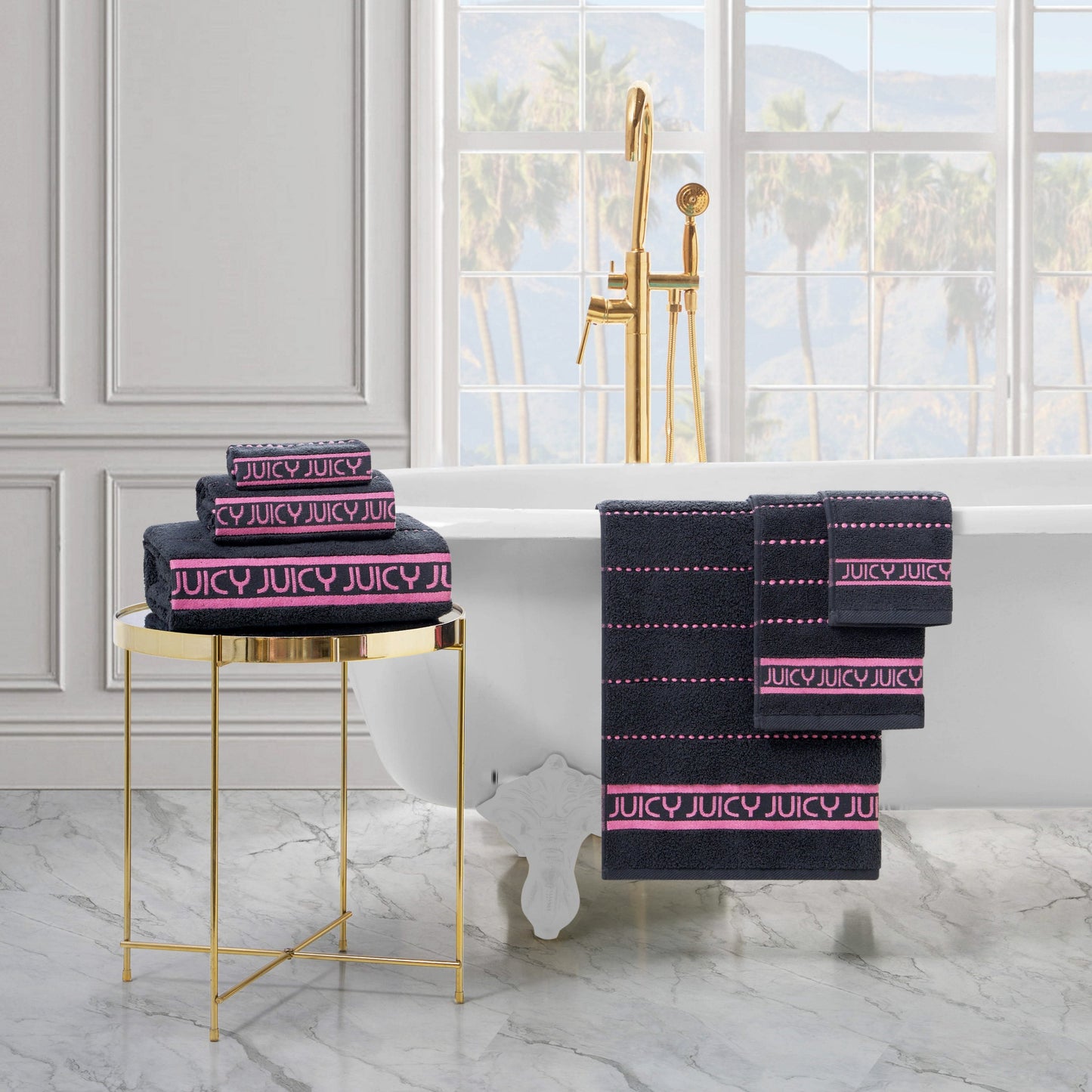 Plush Stripe Bath Towel Set - Black - Juicy Couture