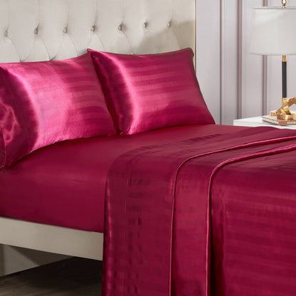 Damask Stripe Satin Sheet Set - Hot Pink - Juicy Couture