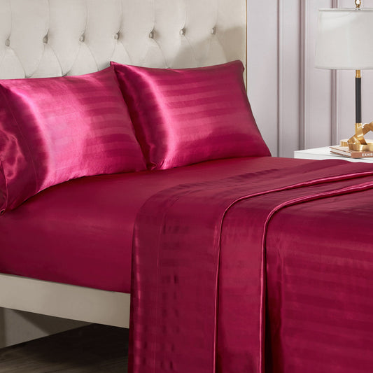 Damask Stripe Satin Sheet Set - Hot Pink - Juicy Couture