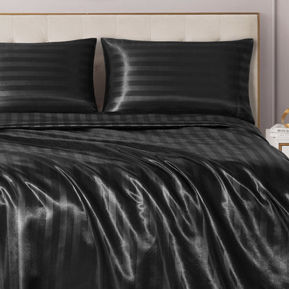 Damask Stripe Satin Sheet Set - Black - Juicy Couture