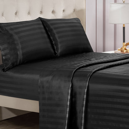 Damask Stripe Satin Sheet Set - Black - Juicy Couture