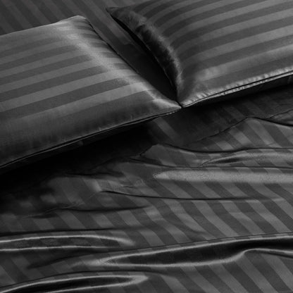 Damask Stripe Satin Sheet Set - Black - Juicy Couture