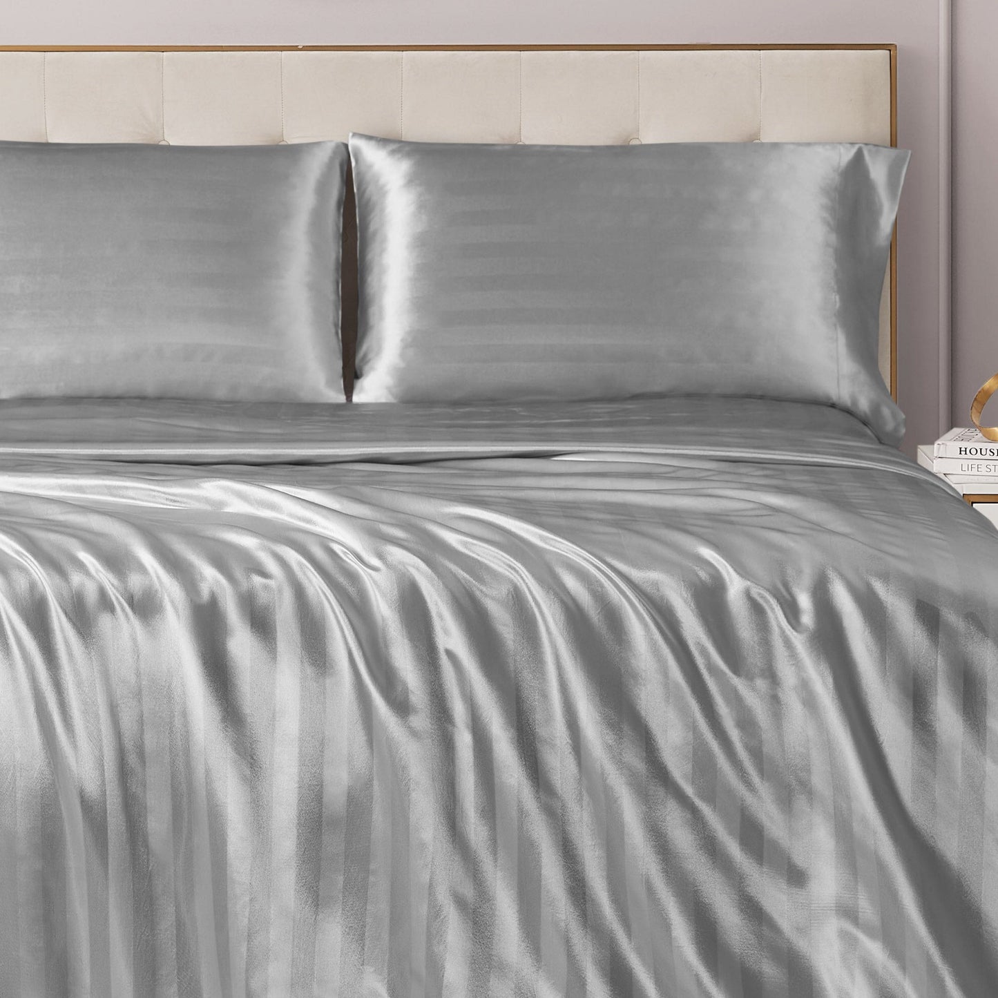 Damask Stripe Satin Sheet Set - Gray - Juicy Couture