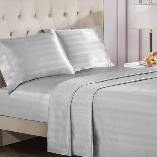 Damask Stripe Satin Sheet Set - Gray - Juicy Couture