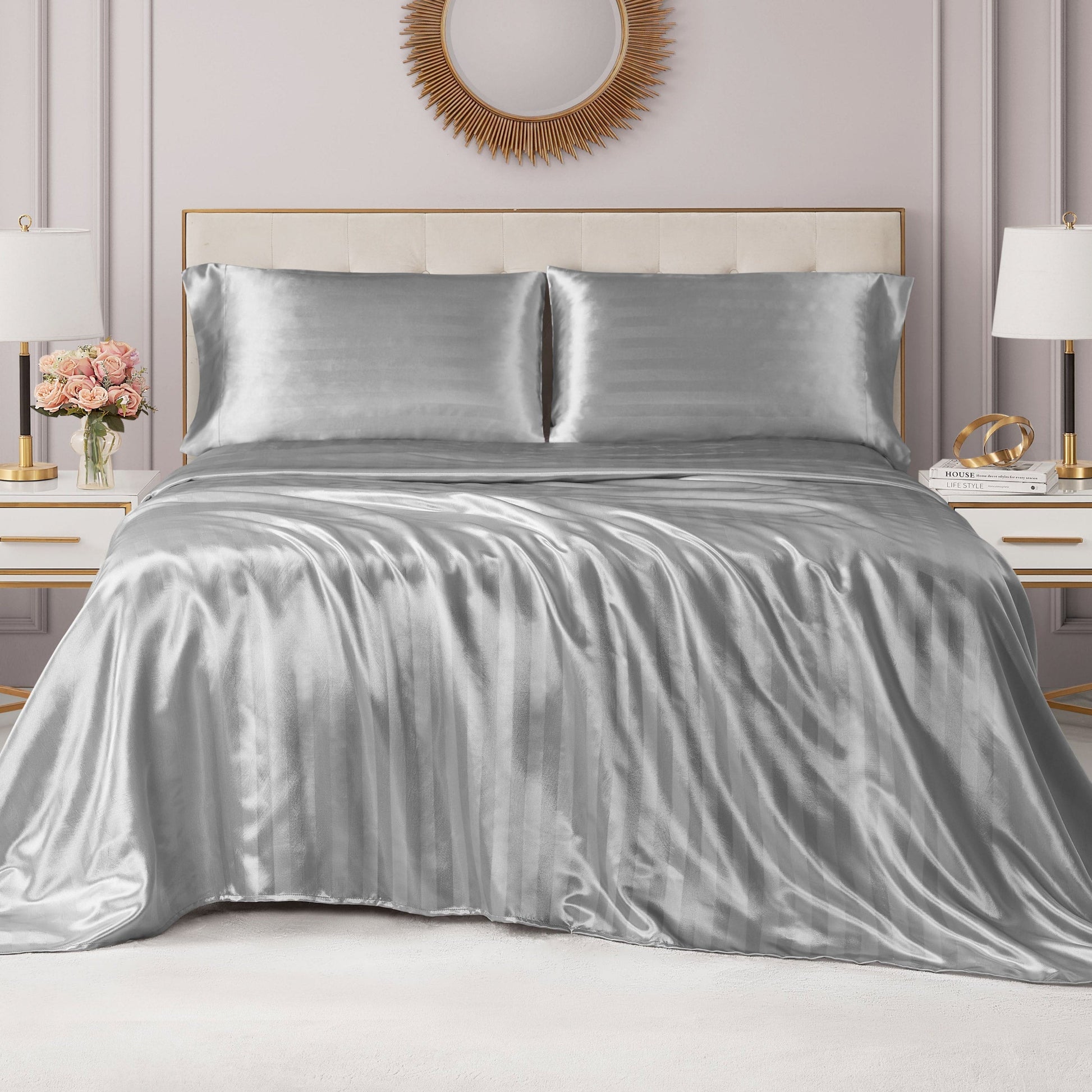 Damask Stripe Satin Sheet Set - Gray - Juicy Couture