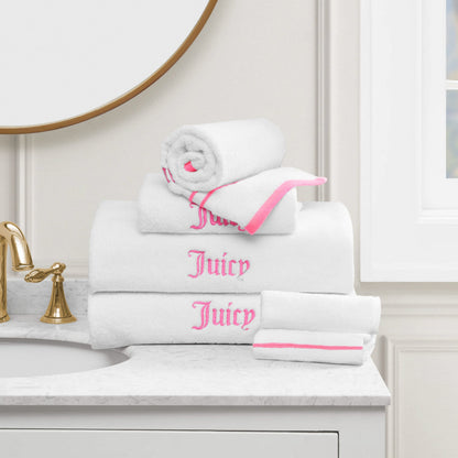 Neon Border Bath Towel Set - White/Hot Pink - Juicy Couture