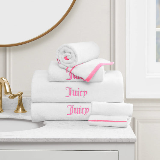 Neon Border Bath Towel Set - White/Hot Pink - Juicy Couture