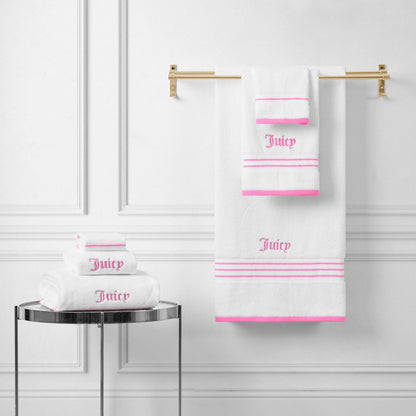 Neon Border Bath Towel Set - White/Hot Pink - Juicy Couture