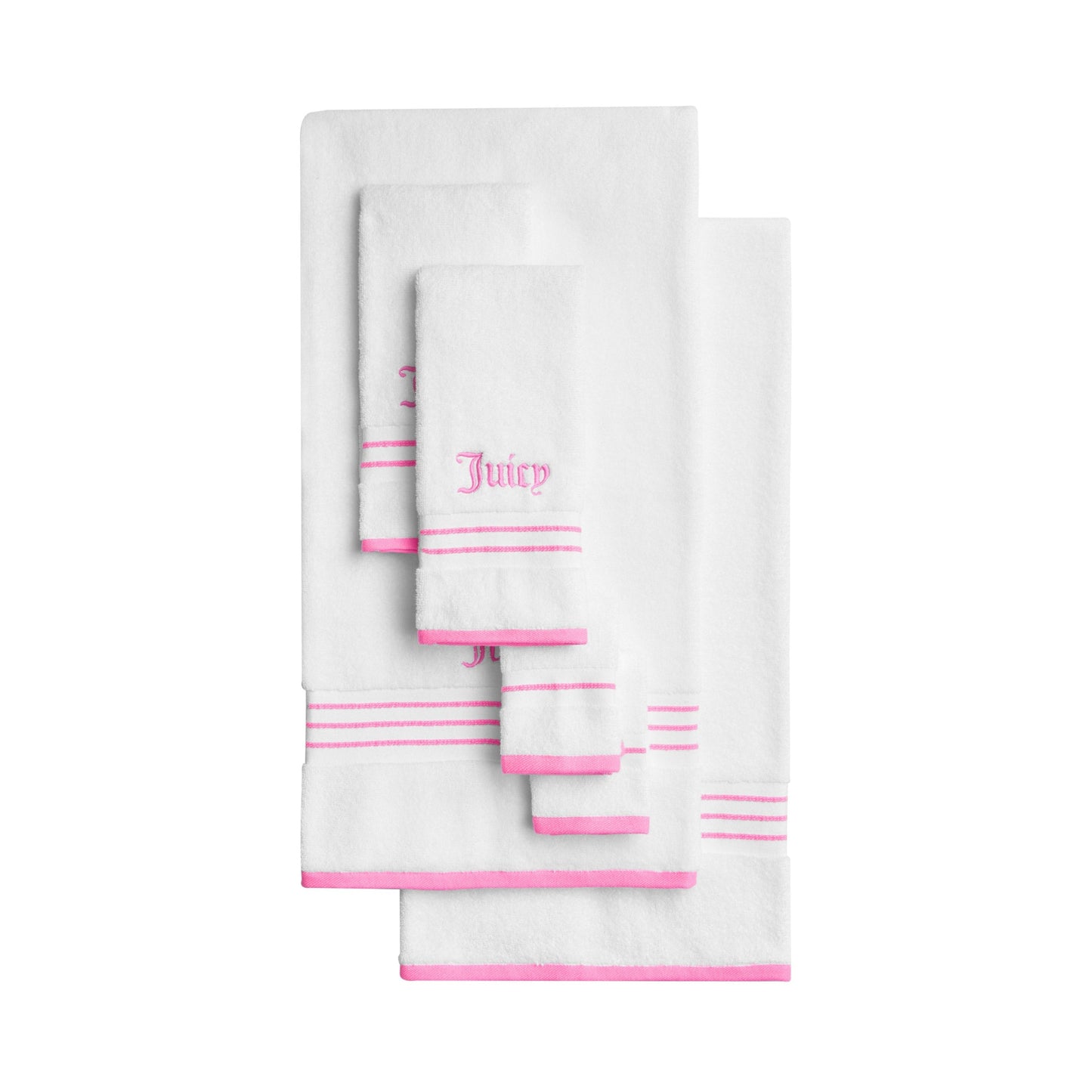 Neon Border Bath Towel Set - White/Hot Pink - Juicy Couture