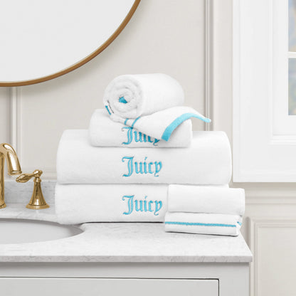 Neon Border Bath Towel Set - White/Aqua - Juicy Couture