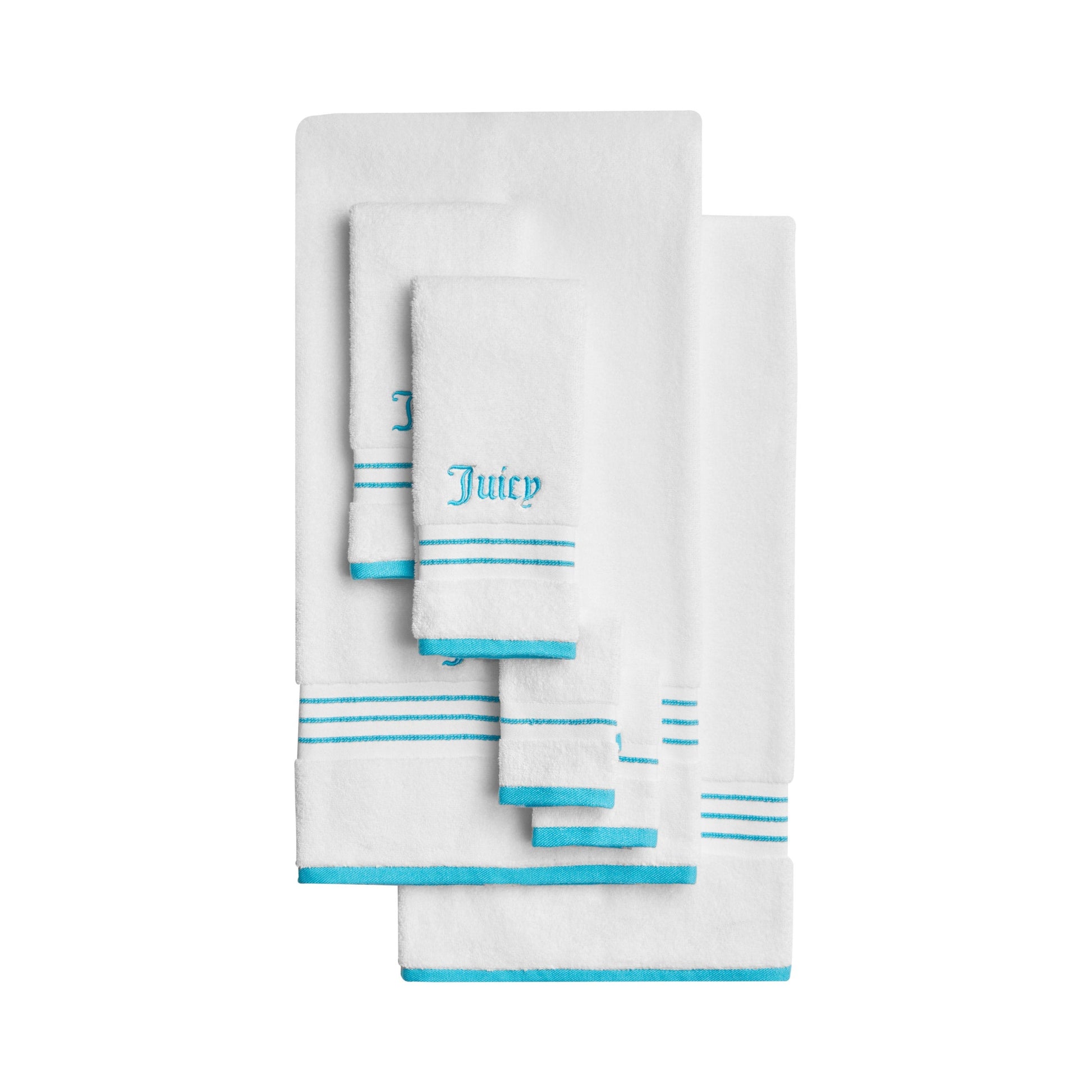 Neon Border Bath Towel Set - White/Aqua - Juicy Couture