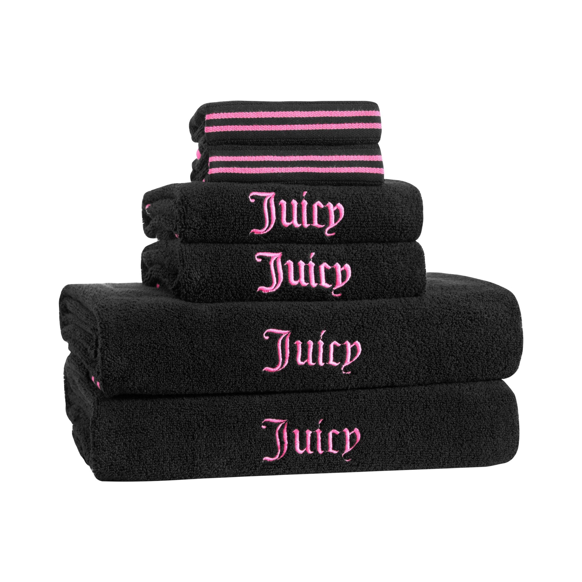 Neon Border Bath Towel Set - Black/Hot Pink - Juicy Couture