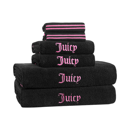 Neon Border Bath Towel Set - Black/Hot Pink - Juicy Couture