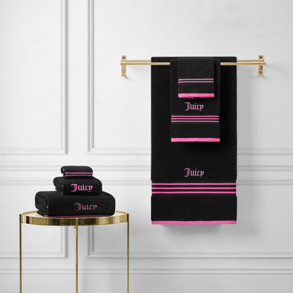 Neon Border Bath Towel Set - Black/Hot Pink - Juicy Couture