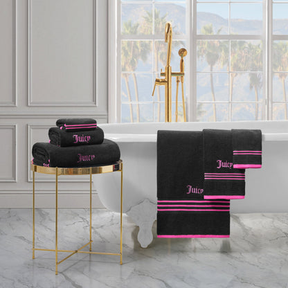 Neon Border Bath Towel Set - Black/Hot Pink - Juicy Couture