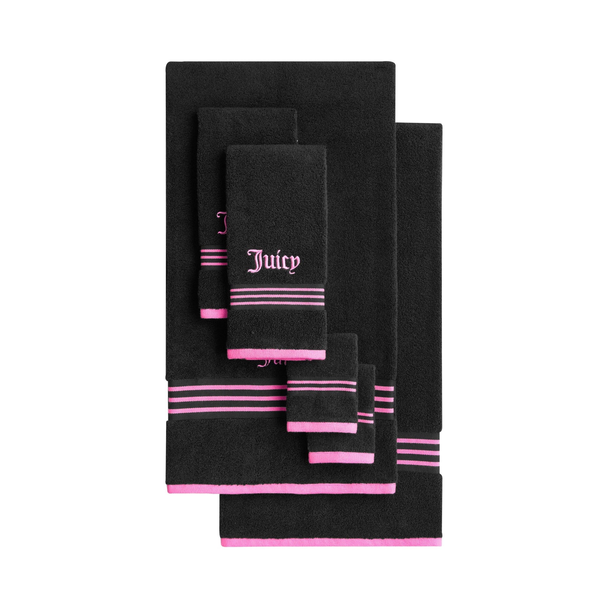 Neon Border Bath Towel Set - Black/Hot Pink - Juicy Couture