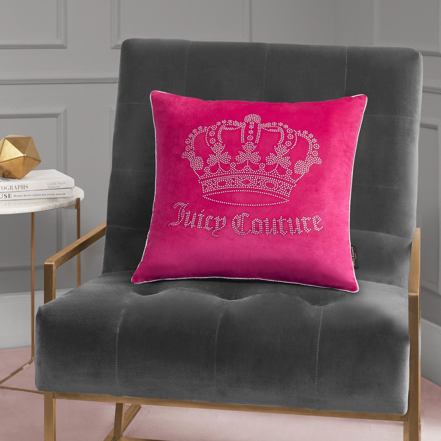 Gothic Rhinestone Crown Pillow - Hot Pink - Juicy Couture