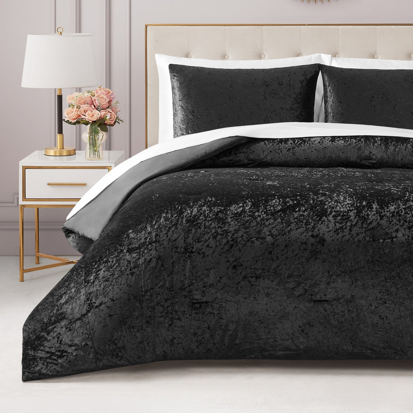 Crushed Velvet Comforter Set - Black - Juicy Couture