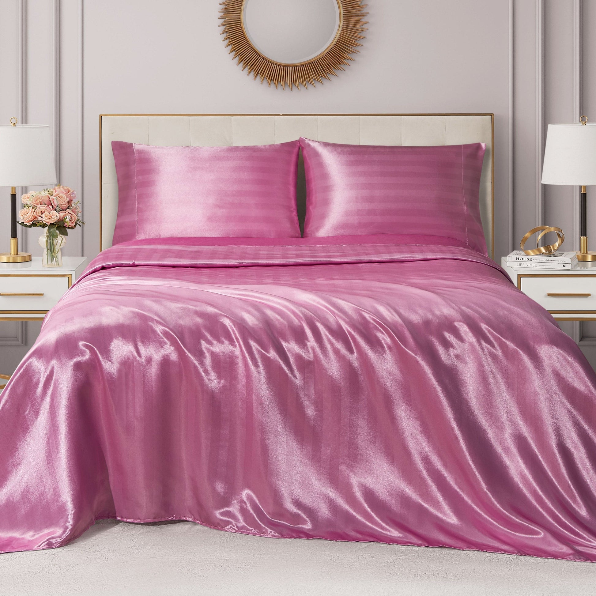 Damask Stripe Satin Sheet Set - Pink - Juicy Couture