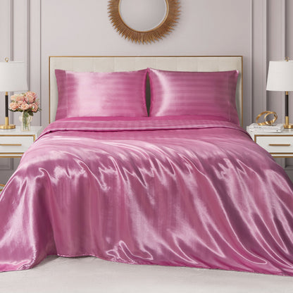 Damask Stripe Satin Sheet Set - Pink - Juicy Couture