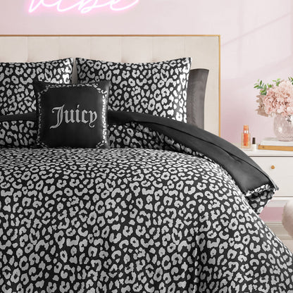 Modern Leopard Satin Bed in a Bag Bedding Set - Black Leopard - Juicy Couture