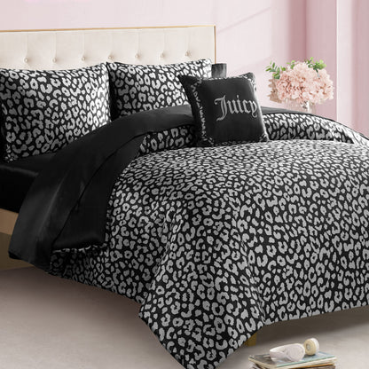 Modern Leopard Satin Bed in a Bag Bedding Set - Black Leopard - Juicy Couture