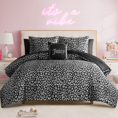 Modern Leopard Satin Bed in a Bag Bedding Set - Black Leopard - Juicy Couture