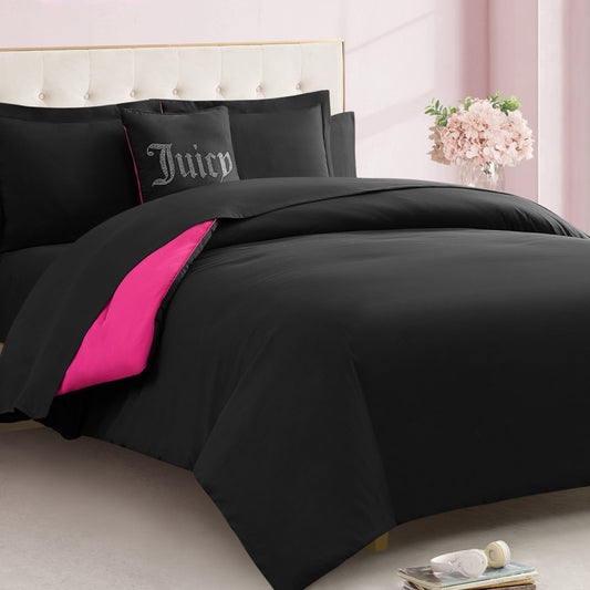 Alexis Solid Bed in a Bag Bedding Set - Black/Hot Pink - Juicy Couture