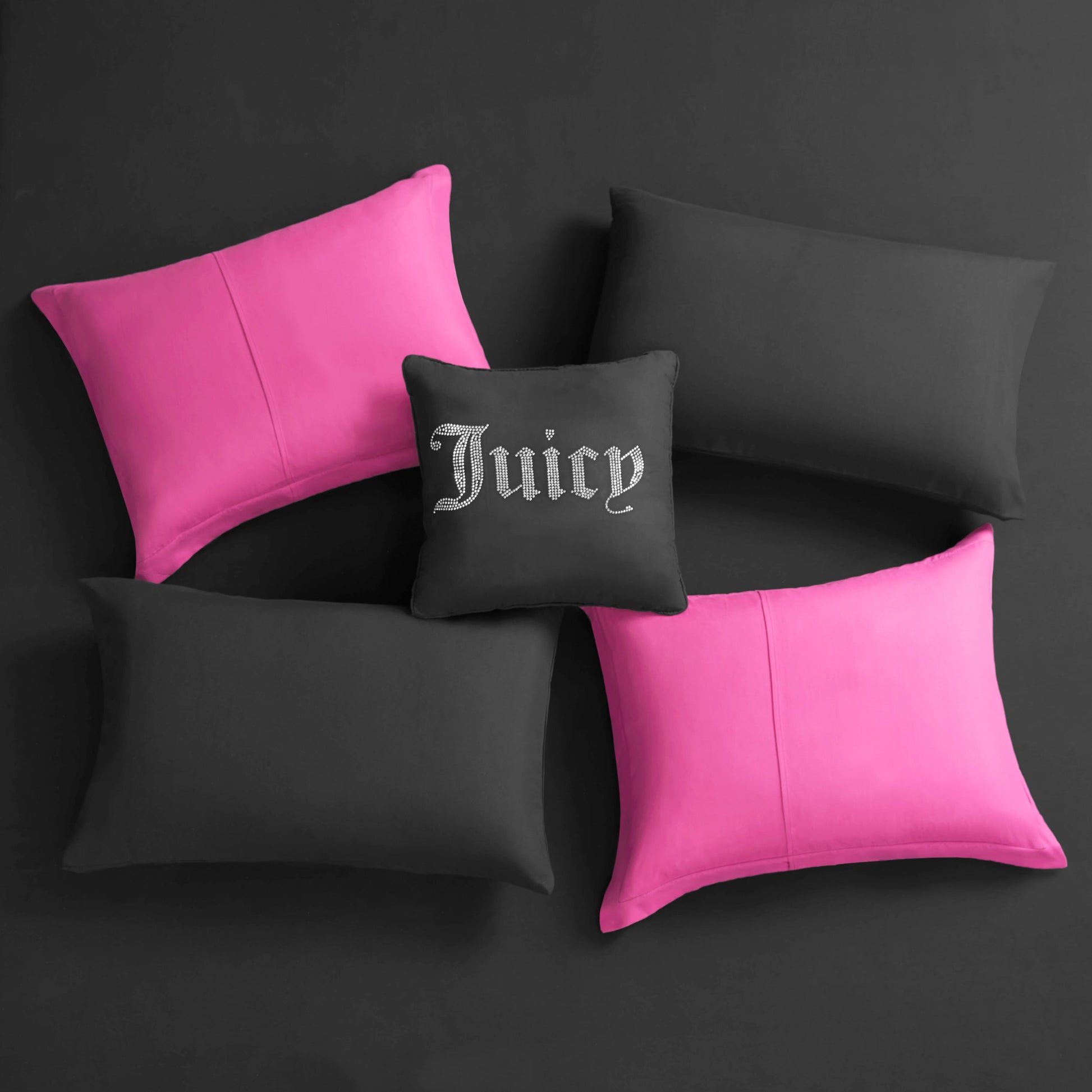 Alexis Solid Bed in a Bag Bedding Set - Black/Hot Pink - Juicy Couture