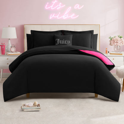 Alexis Solid Bed in a Bag Bedding Set - Black/Hot Pink - Juicy Couture