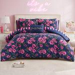 Rose Logo Bed in a Bag Bedding Set - Navy/Pink Roses - Juicy Couture