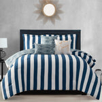 Cabana Striped Reversible Comforter Set - White/Regal Blue - Juicy Couture