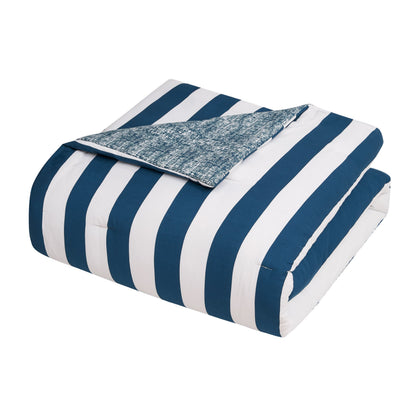 Cabana Striped Reversible Comforter Set - White/Regal Blue - Juicy Couture