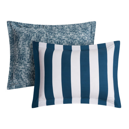 Cabana Striped Reversible Comforter Set - White/Regal Blue - Juicy Couture