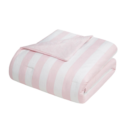 Cabana Striped Reversible Comforter Set - White/Dogwood Pink - Juicy Couture