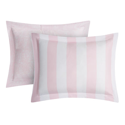Cabana Striped Reversible Comforter Set - White/Dogwood Pink - Juicy Couture