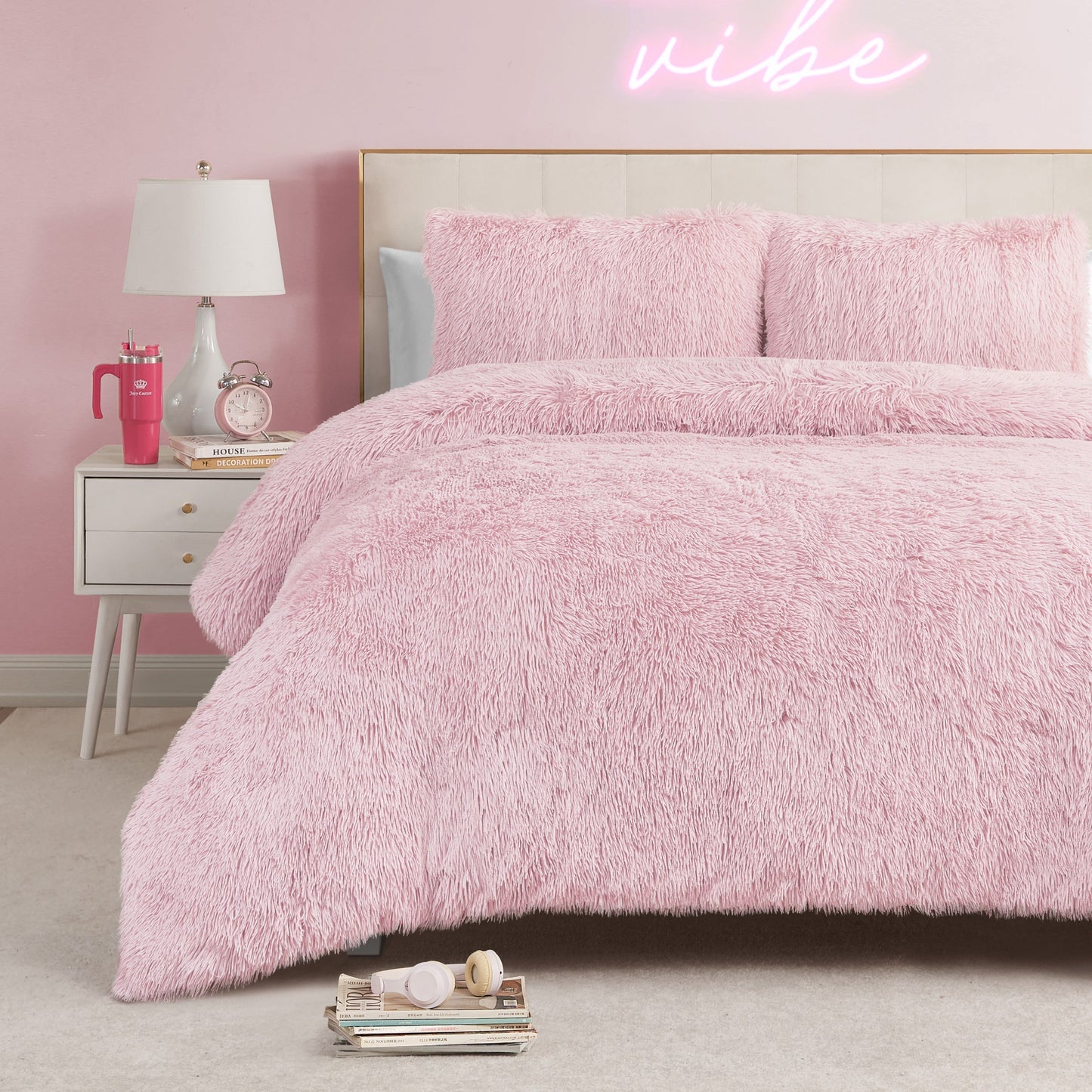Shaggy Faux Fur Comforter Set - Pink - Juicy Couture