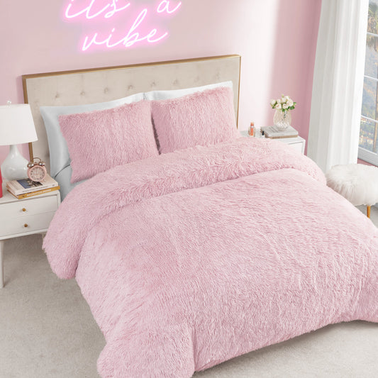 Shaggy Faux Fur Comforter Set - Pink - Juicy Couture