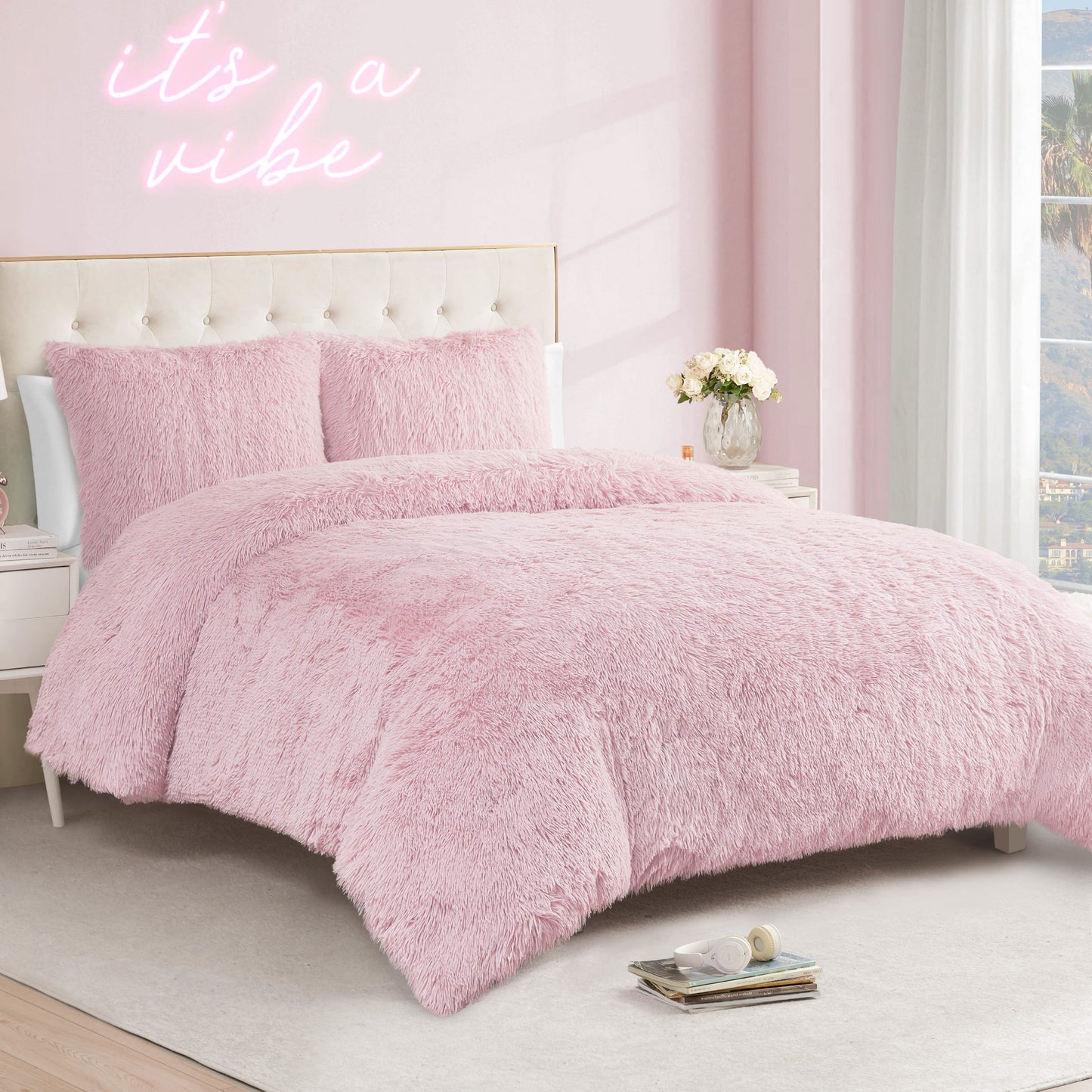 Shaggy Faux Fur Comforter Set - Pink - Juicy Couture