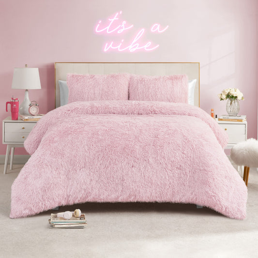 Shaggy Faux Fur Comforter Set - Pink - Juicy Couture