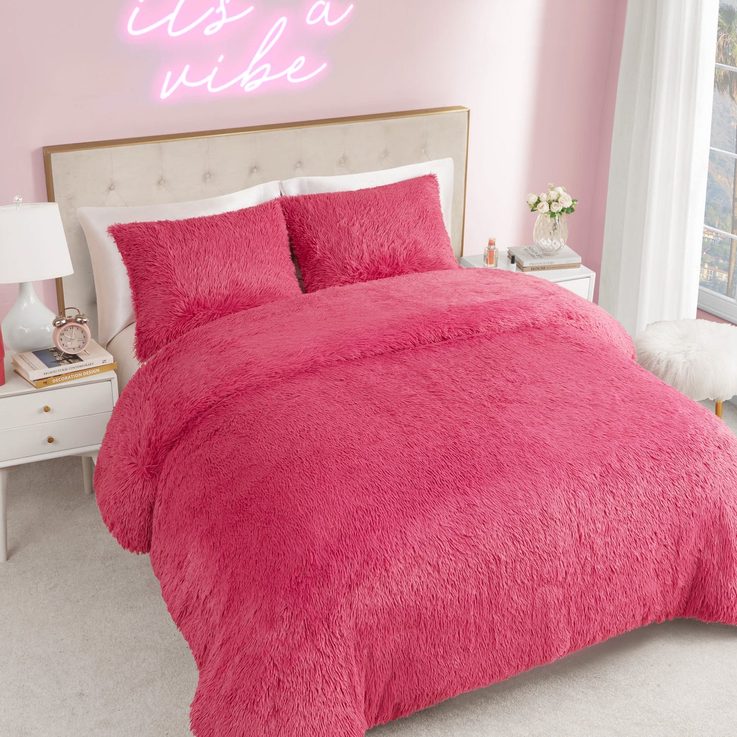 Shaggy Faux Fur Comforter Set - Hot Pink - Juicy Couture
