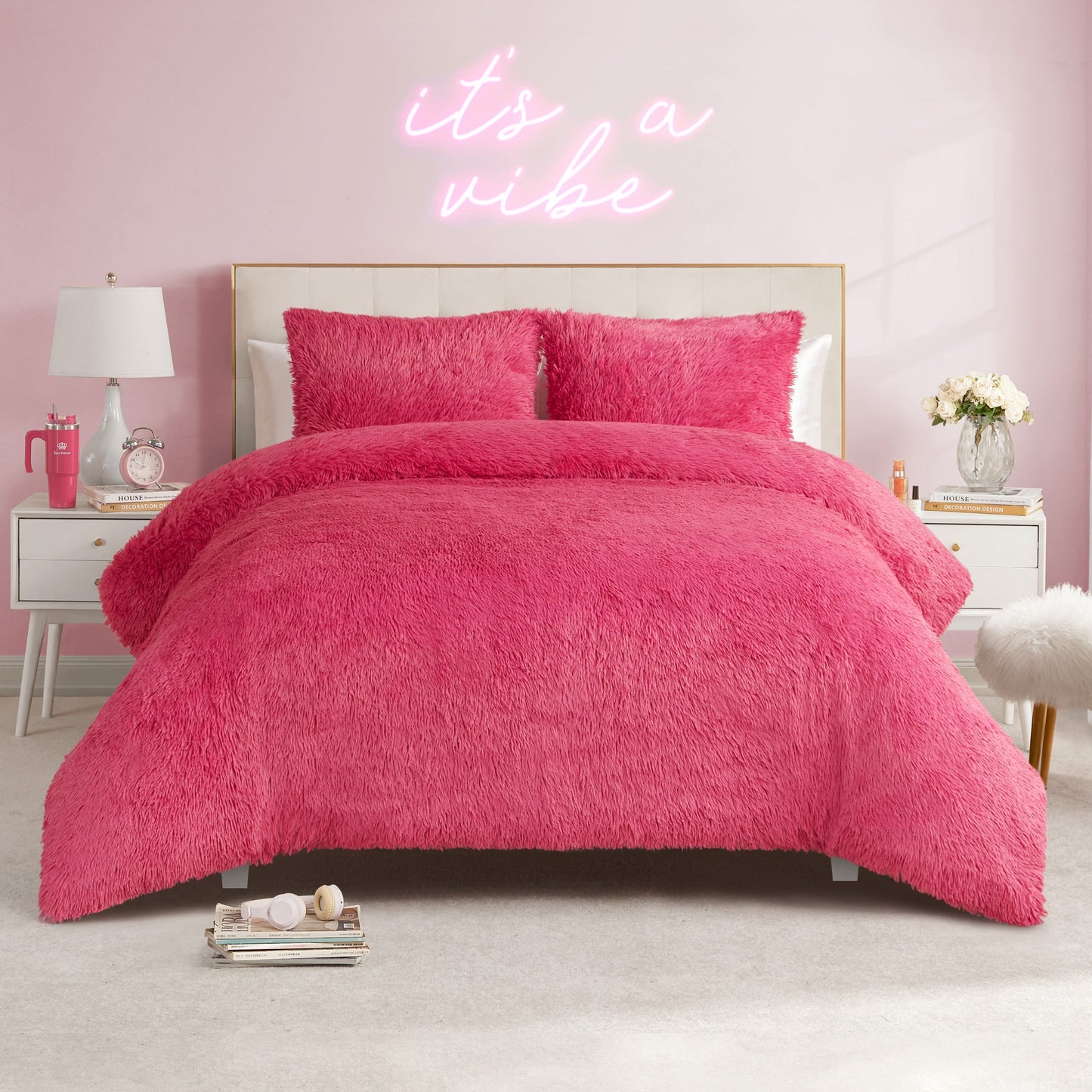 Shaggy Faux Fur Comforter Set - Hot Pink - Juicy Couture