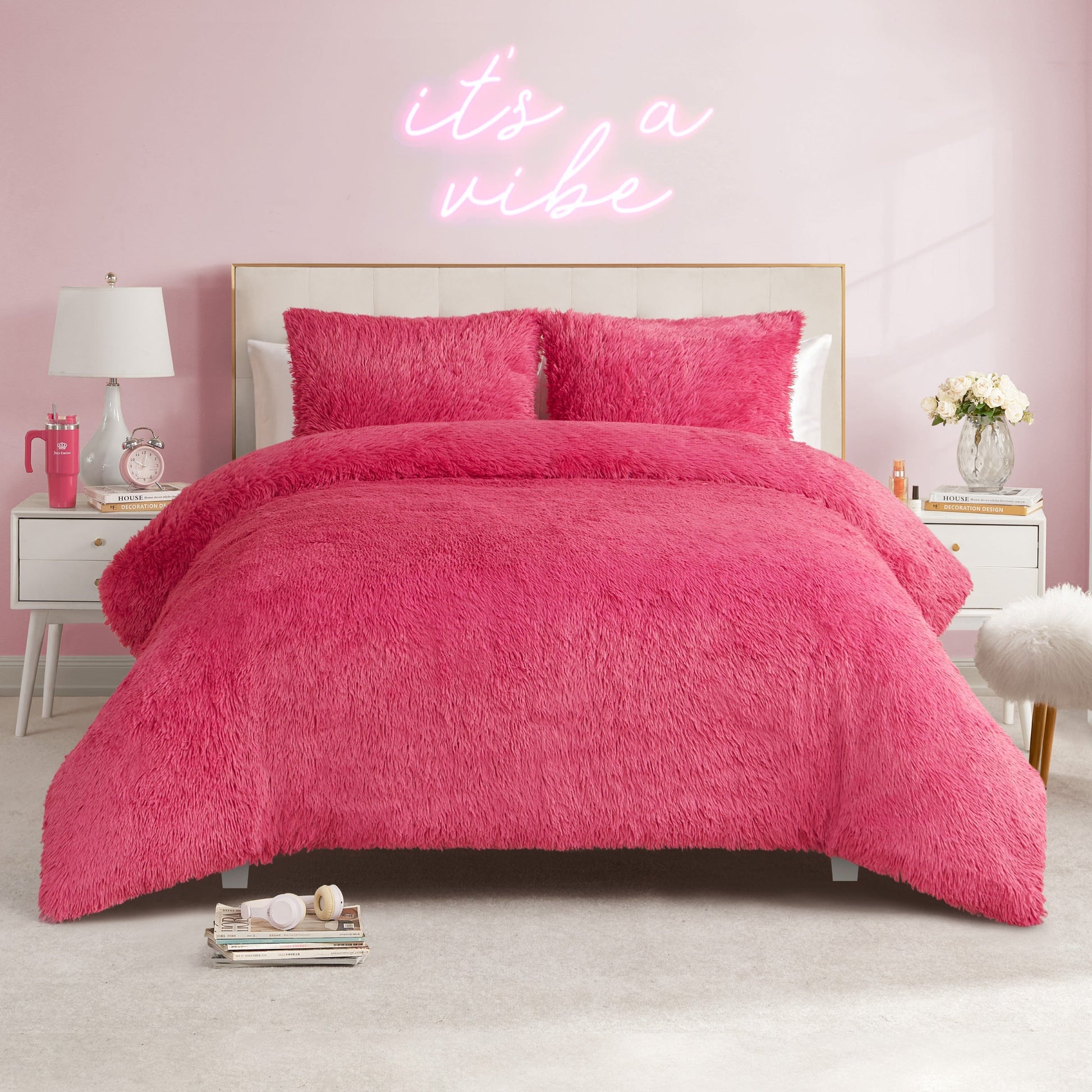 Shaggy Faux Fur Comforter Set - Hot Pink - Juicy Couture