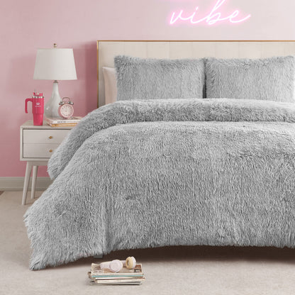 Shaggy Faux Fur Comforter Set - Gray - Juicy Couture