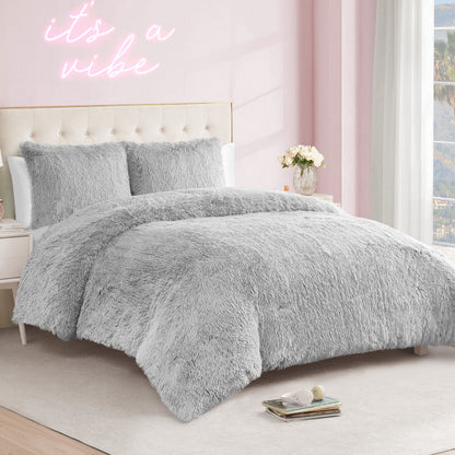 Shaggy Faux Fur Comforter Set - Gray - Juicy Couture