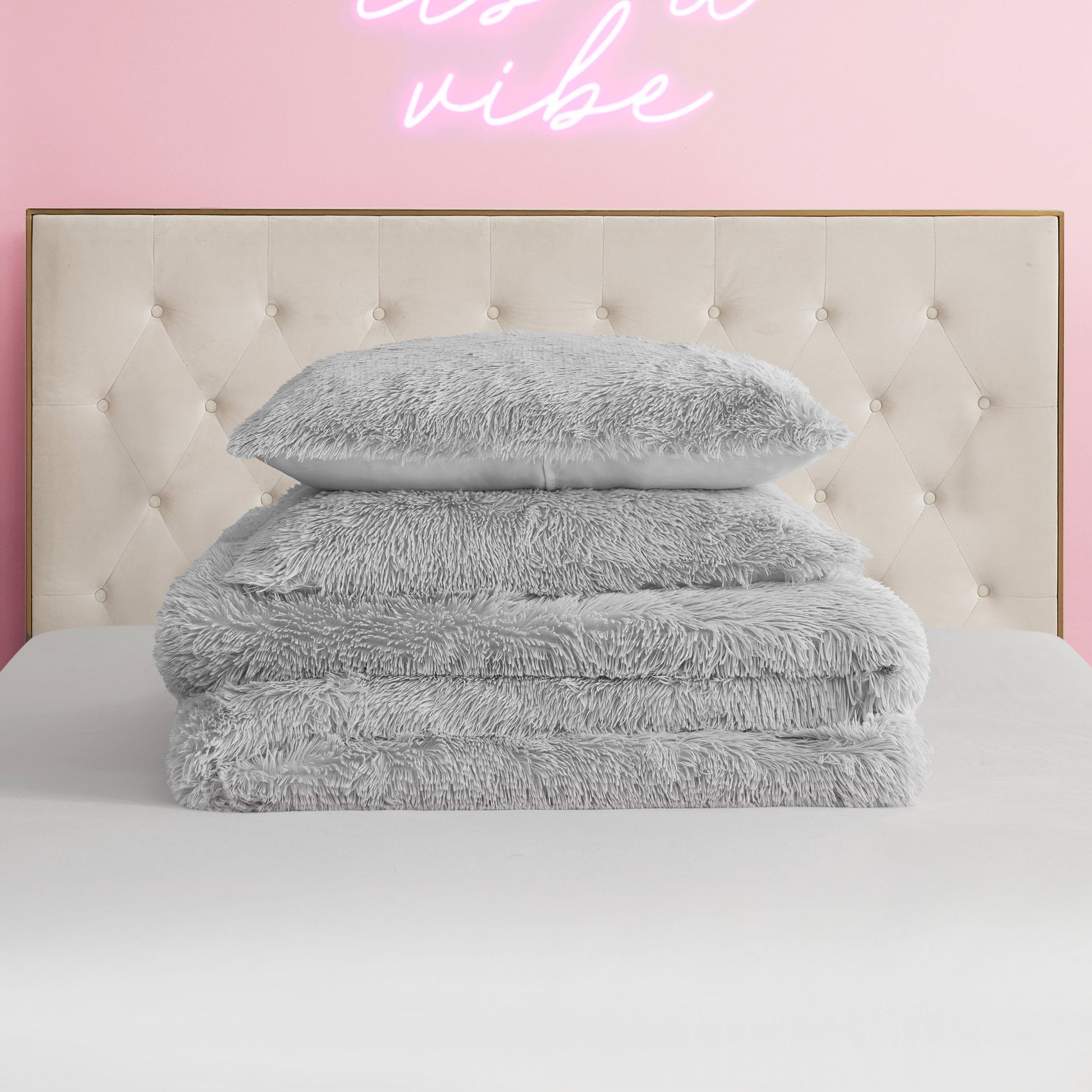Shaggy Faux Fur Comforter Set - Gray - Juicy Couture