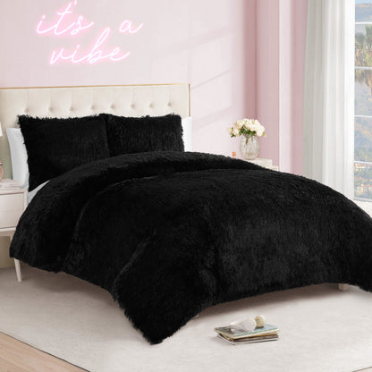 Shaggy Faux Fur Comforter Set - Black - Juicy Couture