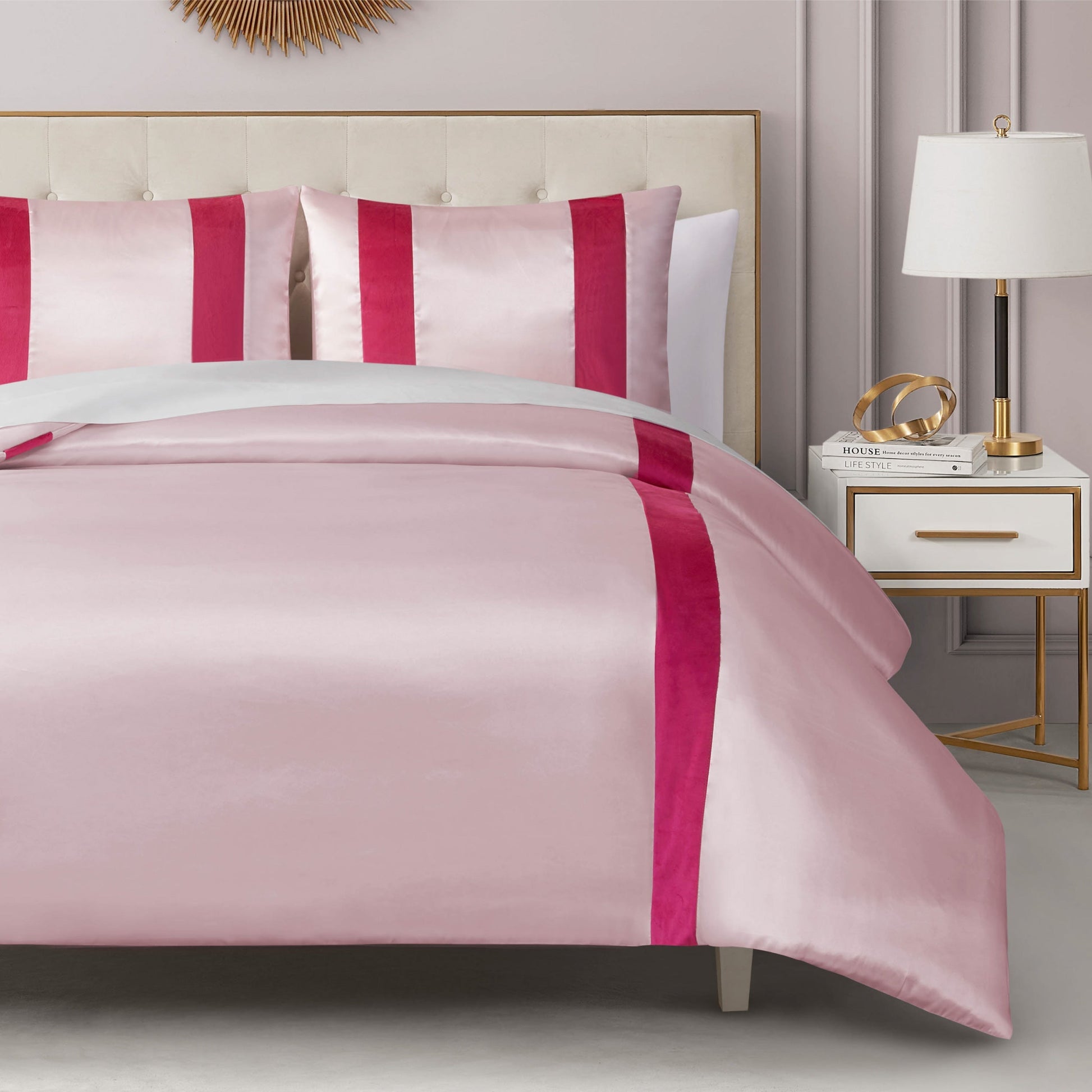 Satin Velvet Stripe Comforter Set - Marshmallow Pink - Juicy Couture