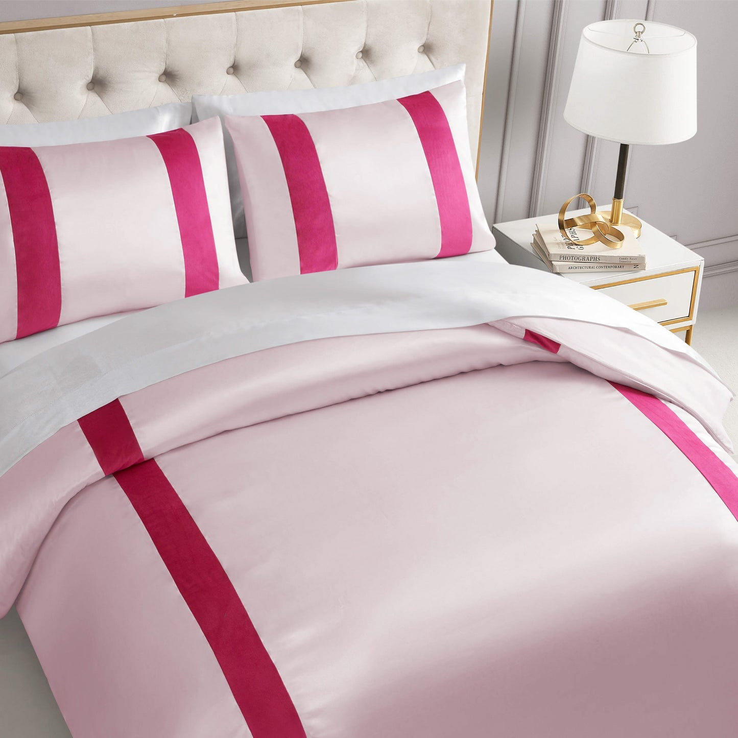 Satin Velvet Stripe Comforter Set - Marshmallow Pink - Juicy Couture