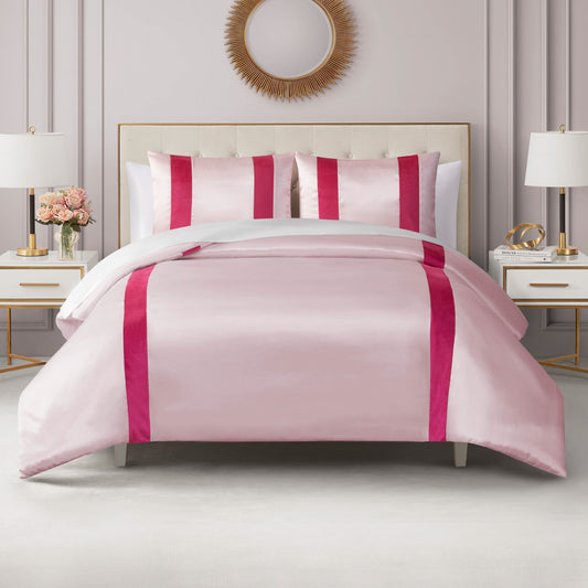 Satin Velvet Stripe Comforter Set - Marshmallow Pink - Juicy Couture